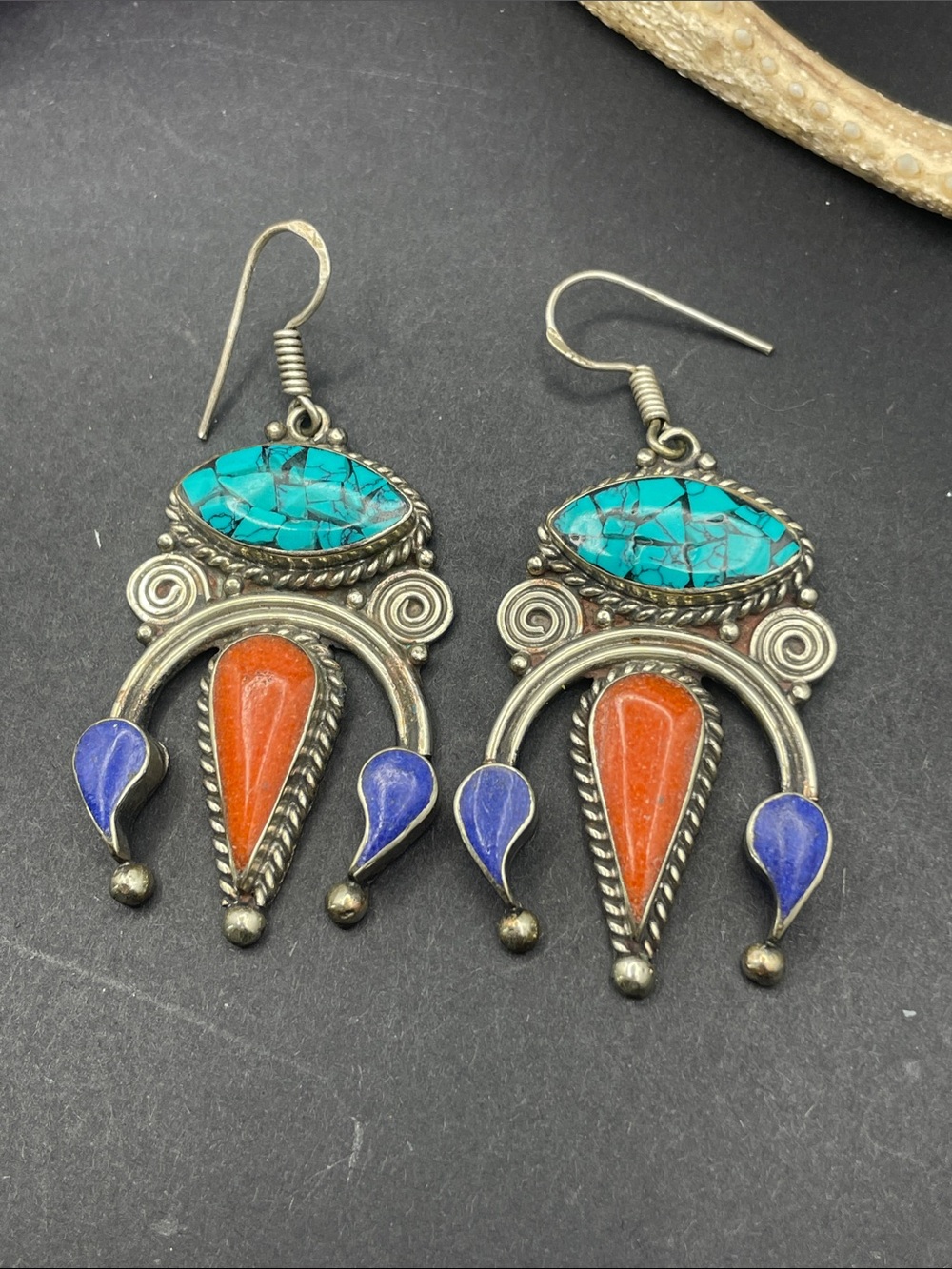 Tibetan statement earrings vintage - Picture 3 of 5